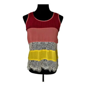 Margo & Sebastian Women's Lace Tiered Tank Top Multicolor Size S Sleeveless 012